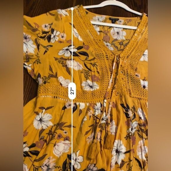 Torrid Babydoll Gauze Yellow Floral Crochet Trim Lace-Up Top Size 2X EUC - Picture 11 of 15
